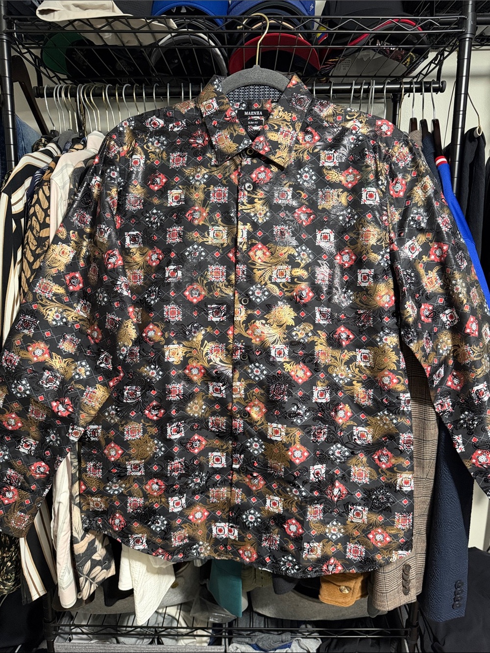 Men's Black Floral Medallion Button-Up Dress Shirt